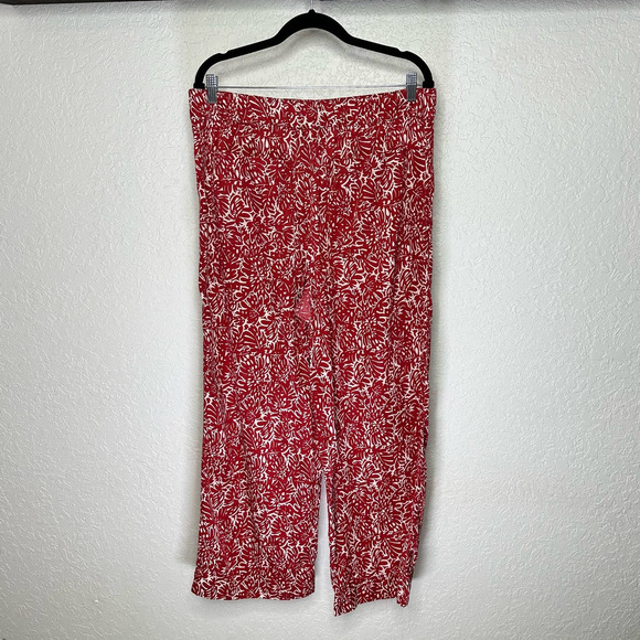 Club Monaco Women Beachy Tropical Print Wide Leg Belted Pull-On Pants Red 12 - Picture 3 of 10